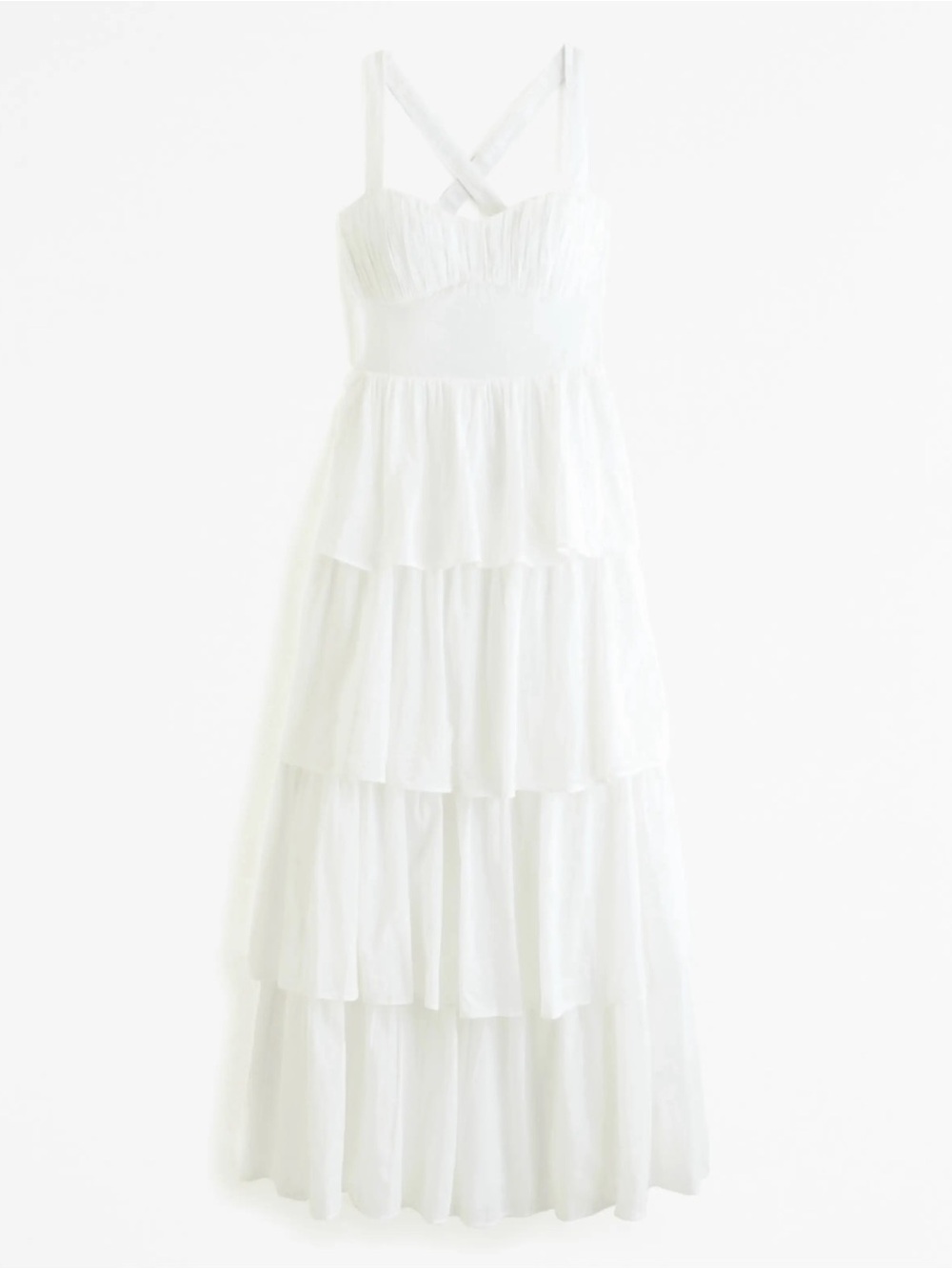 Abercrombie & Fitch White Tiered Maxi Dress with Crisscross Straps